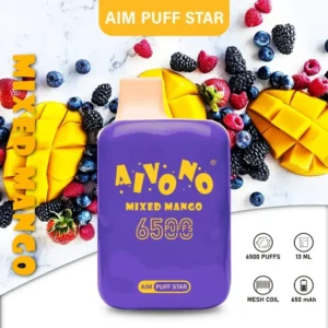 AIVONO AIM PUFFSTAR 6500 Puffs 0% 2% 5% Niskonikotynowy, jednorazowy, wielokrotnego ładowania Vapes Pen Luzem Kup hurtowo - FishVape - 12
