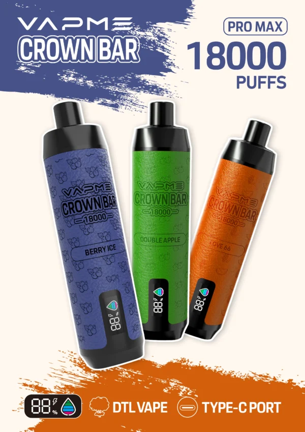 Vapme Crown Bar 18000 PRO MAX 2% 5% Nicotine 18000 puffs Rechargeable Disposable Vapes Bulk buy Wholesale - FishVape - 1
