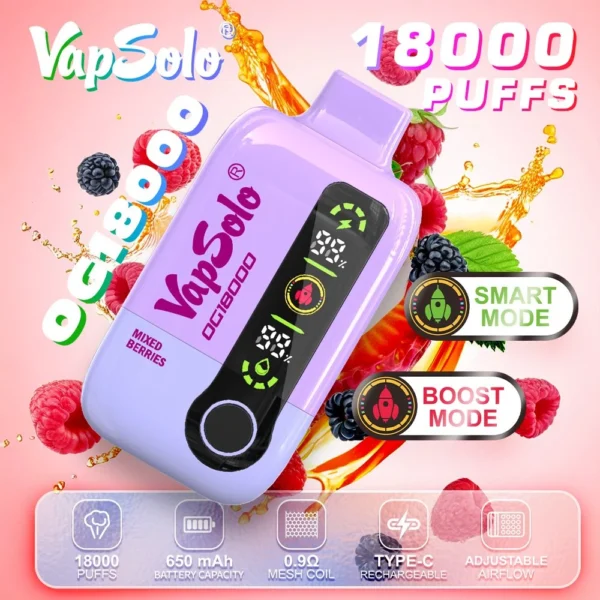 Vapsolo DG 18000 Rookwolken 2% 5% Oplaadbare wegwerpvapes-pen met laag nicotinegehalte Bulk Koop groothandel - FishVape - 6