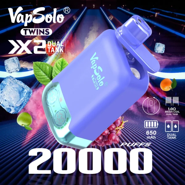 VapSolo Twins 20000 Puffar 2% 5% Uppladdningsbara engångsvapes med låg nikotinhalt Penna Bulk Köp Partihandel - FishVape - 2