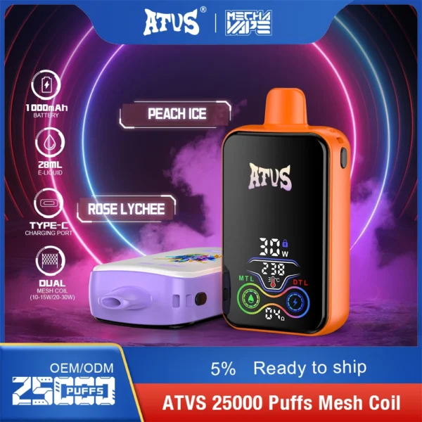 Penna per vaporizzatori usa e getta ricaricabile a basso contenuto di nicotina ATVS 25000 Puffs Dual Mesh 5% Acquista all'ingrosso - FishVape - 6