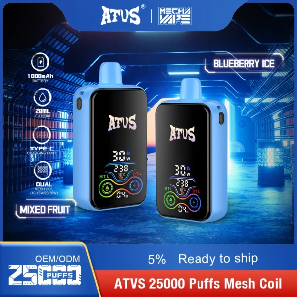 Penna per vaporizzatori usa e getta ricaricabile a basso contenuto di nicotina ATVS 25000 Puffs Dual Mesh 5% Acquista all'ingrosso - FishVape - 4