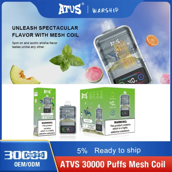 Penna per vaporizzatori usa e getta ricaricabile a basso contenuto di nicotina ATVS 30000 Puffs Dual Mesh 5% Acquista all'ingrosso - FishVape - 9