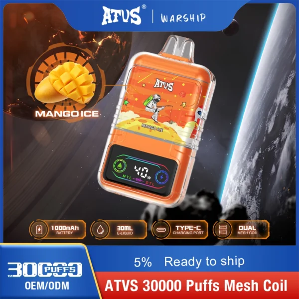 Penna per vaporizzatori usa e getta ricaricabile a basso contenuto di nicotina ATVS 30000 Puffs Dual Mesh 5% Acquista all'ingrosso - FishVape - 1