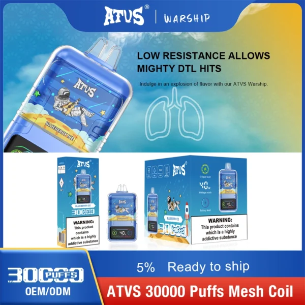 Penna per vaporizzatori usa e getta ricaricabile a basso contenuto di nicotina ATVS 30000 Puffs Dual Mesh 5% Acquista all'ingrosso - FishVape - 10