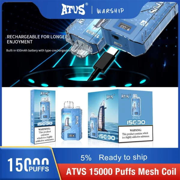 Atvs 15000 Puffs 5% Oplaadbare wegwerpvapes-pen met laag nicotinegehalte, bulk kopen groothandel - FishVape - 13