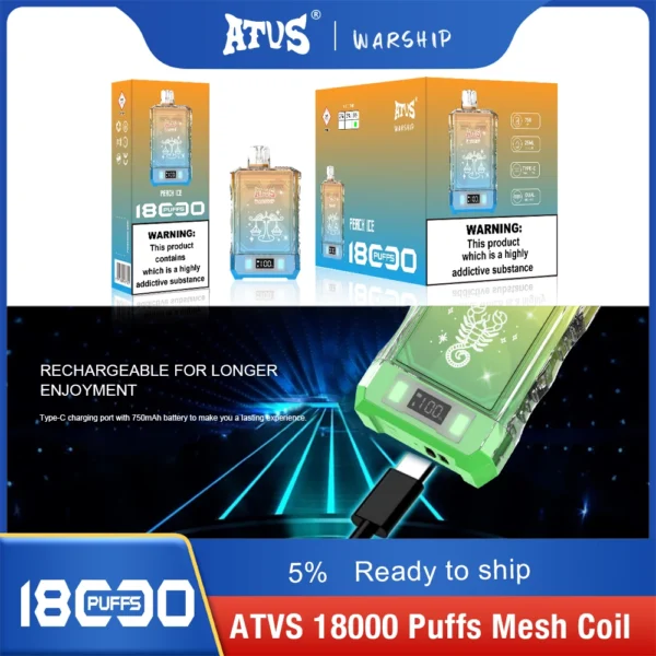 Atvs Warship 18000 Puffs 5% Genopladelige engangsvapes med lavt nikotinindhold Pen Bulk Køb Engros - FishVape - 6