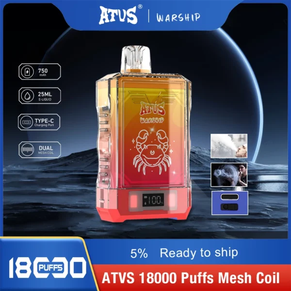 Atvs Warship 18000 Puffs 5% Genopladelig engangsvapes med lav nikotinindhold Pen Bulk Køb Engros - FishVape - 1