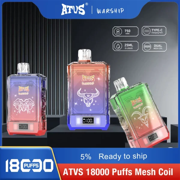Atvs Warship 18000 Puffs 5% Genopladelige engangsvapes med lav nikotinindhold Pen Bulk Køb Engros - FishVape - 9