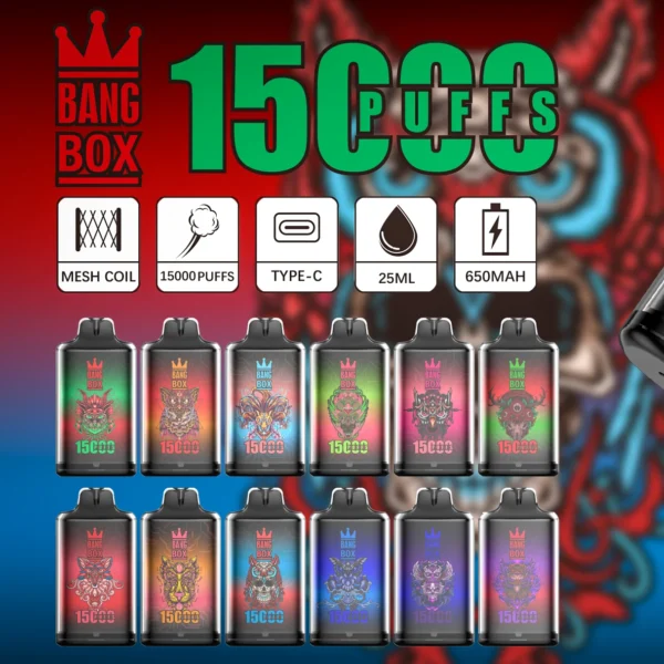Bang Box S1 15000 Puffs 0% 2% 3% 5% Madala nikotiinisisaldusega laetav ühekordne Vapes Pen hulgiost hulgimüük – FishVape – 1