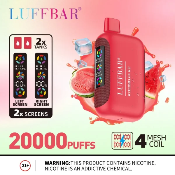 VASY LUFFBAR Dually 20000 Puffs Dual Digital Screen 50mg Low Nicotine Rechargeable Disposable Vapes Pen Bulk Buy Wholesale - FishVape - 1