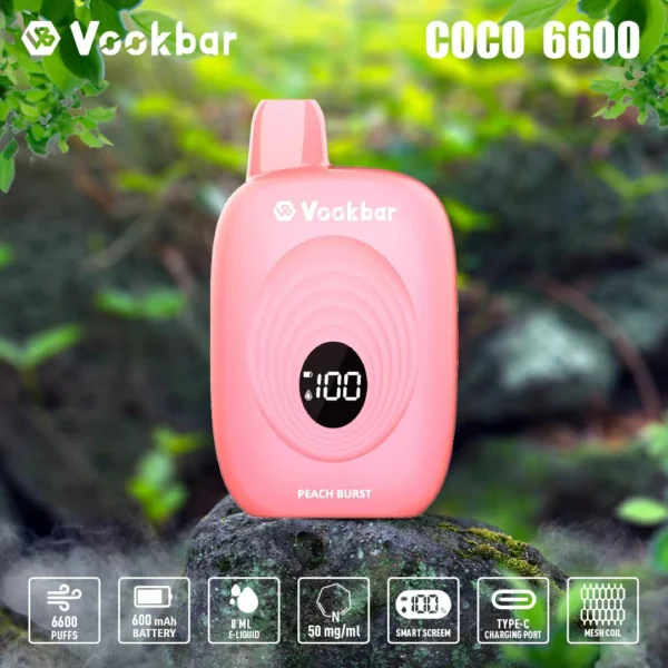 Vookbar Coco 6600 Puffs Pantalla inteligente digital 3% Vapes desechables recargables con bajo contenido de nicotina Pluma Compra a granel al por mayor - FishVape - 5
