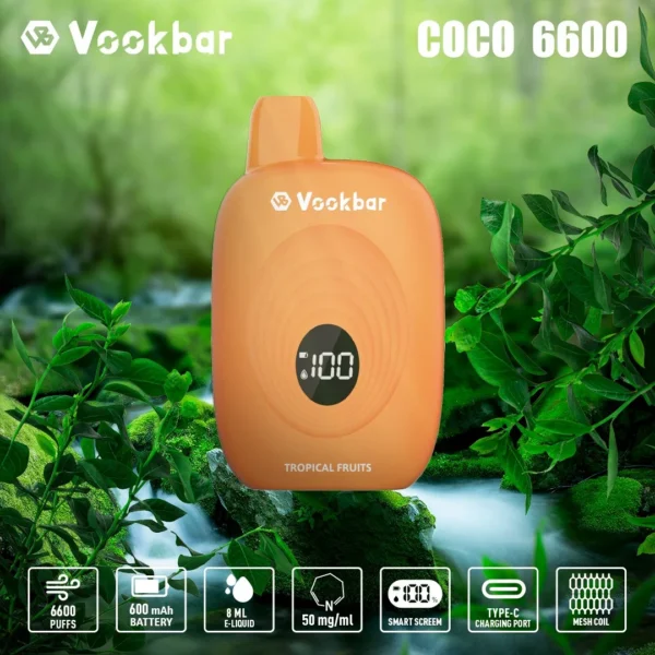Vookbar Coco 6600 Puffs Pantalla inteligente digital 3% Vapes desechables recargables con bajo contenido de nicotina Pluma Compra a granel al por mayor - FishVape - 7