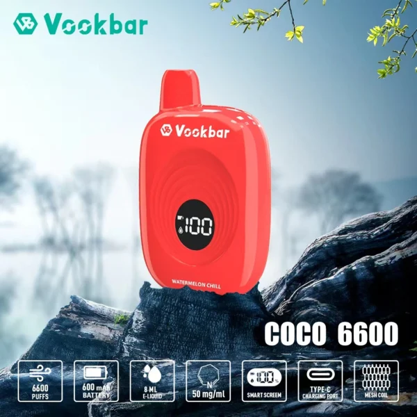 Vookbar Coco 6600 Puffs Pantalla inteligente digital 3% Vapes desechables recargables con bajo contenido de nicotina Pluma Compra a granel al por mayor - FishVape - 8