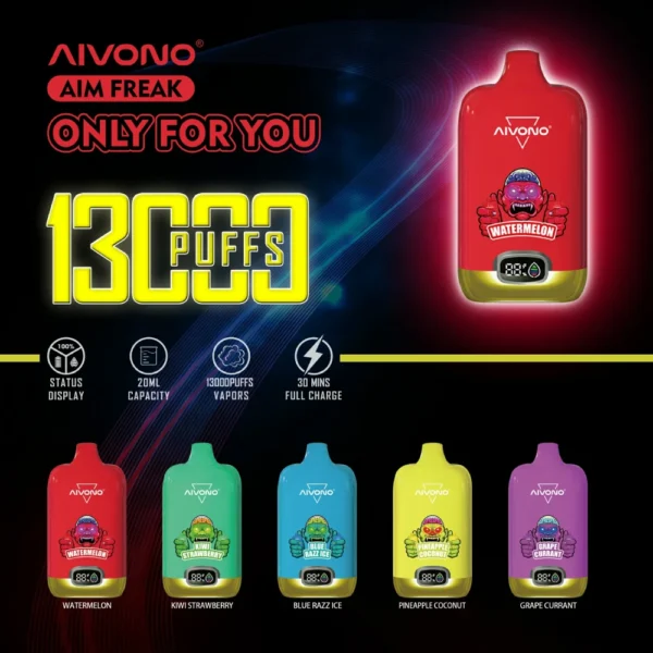 AIVONO AIM FREAK 13000 Puffs Digital Screen 0% 2% 3% 5% Nikotynowy akumulator Jednorazowy długopis Vapes Kup hurtowo - FishVape - 1